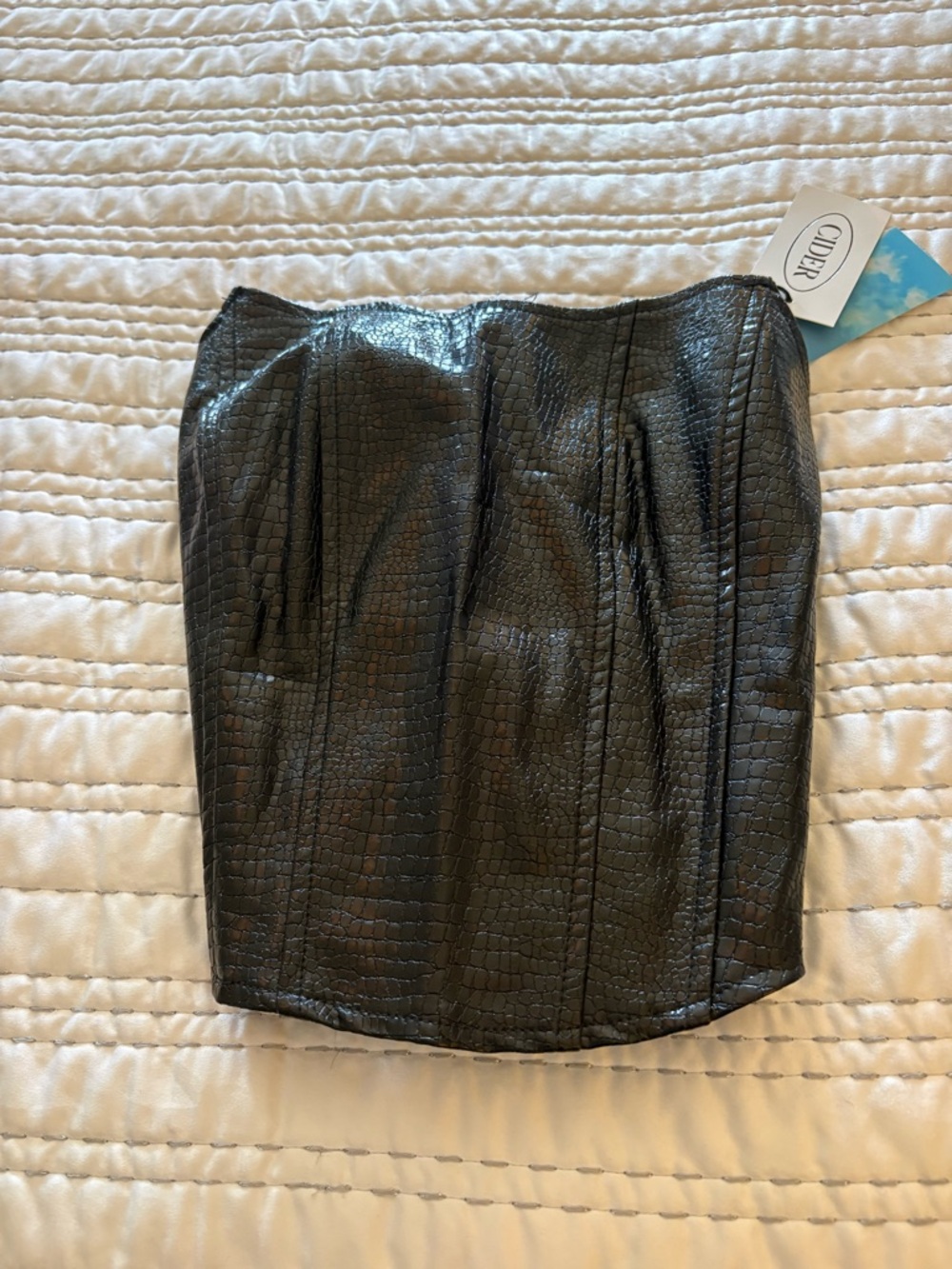 New Cider Black Faux Croc Strapless Camisole